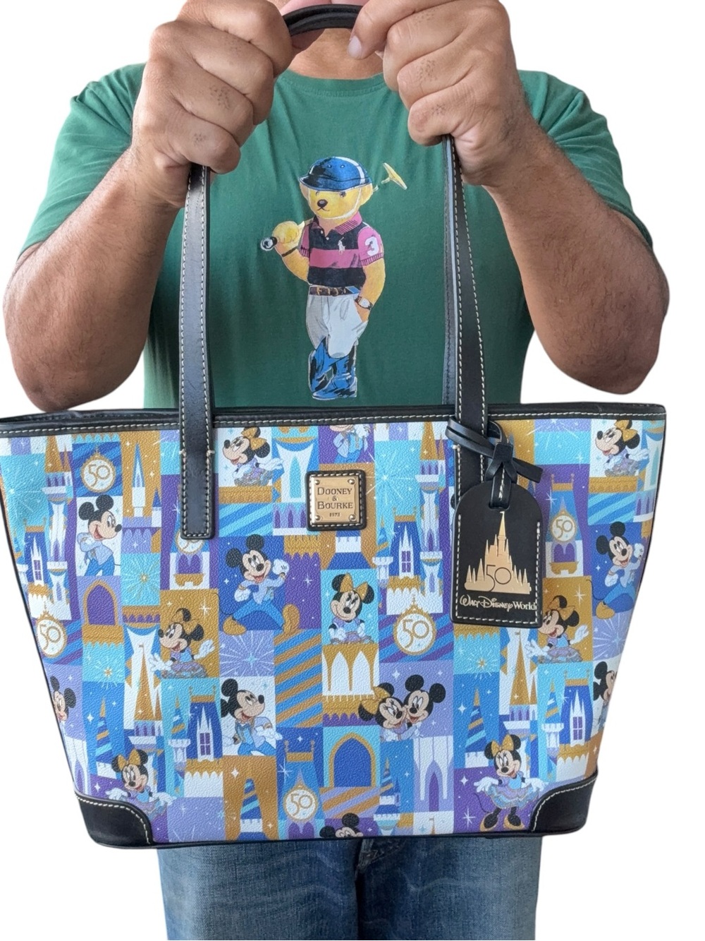 Dooney & Bourke Blue, Gold & Black Disney 50th Patterned Tote